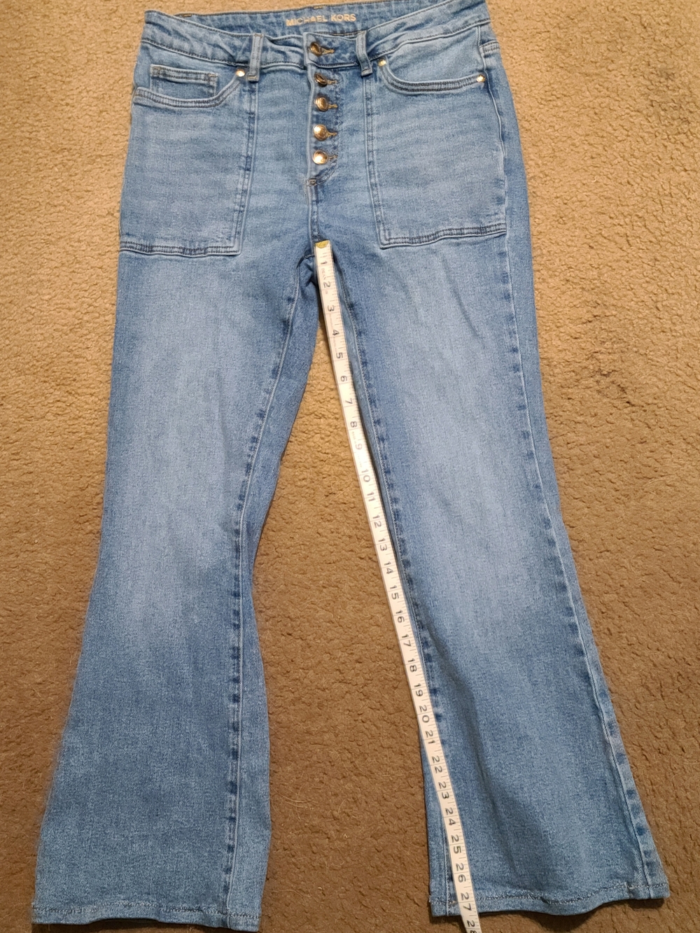 Michael Kors Light Blue Flare Wide-Leg Jeans with Button-Fly